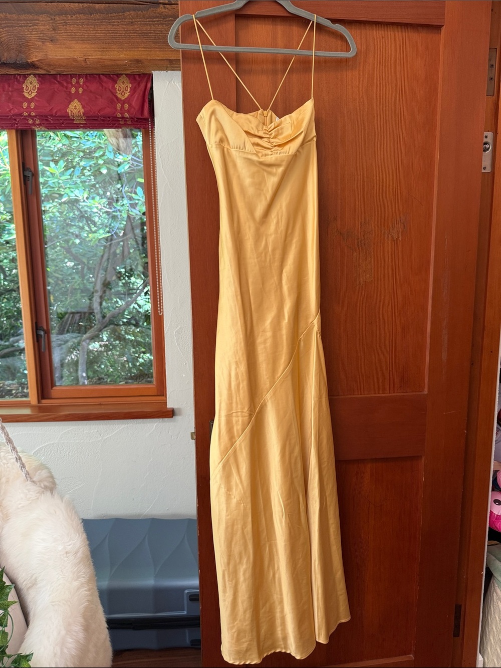 HNTRthe label Gaia gown Yellow Satin Maxi Slip Dress with Spaghetti Straps